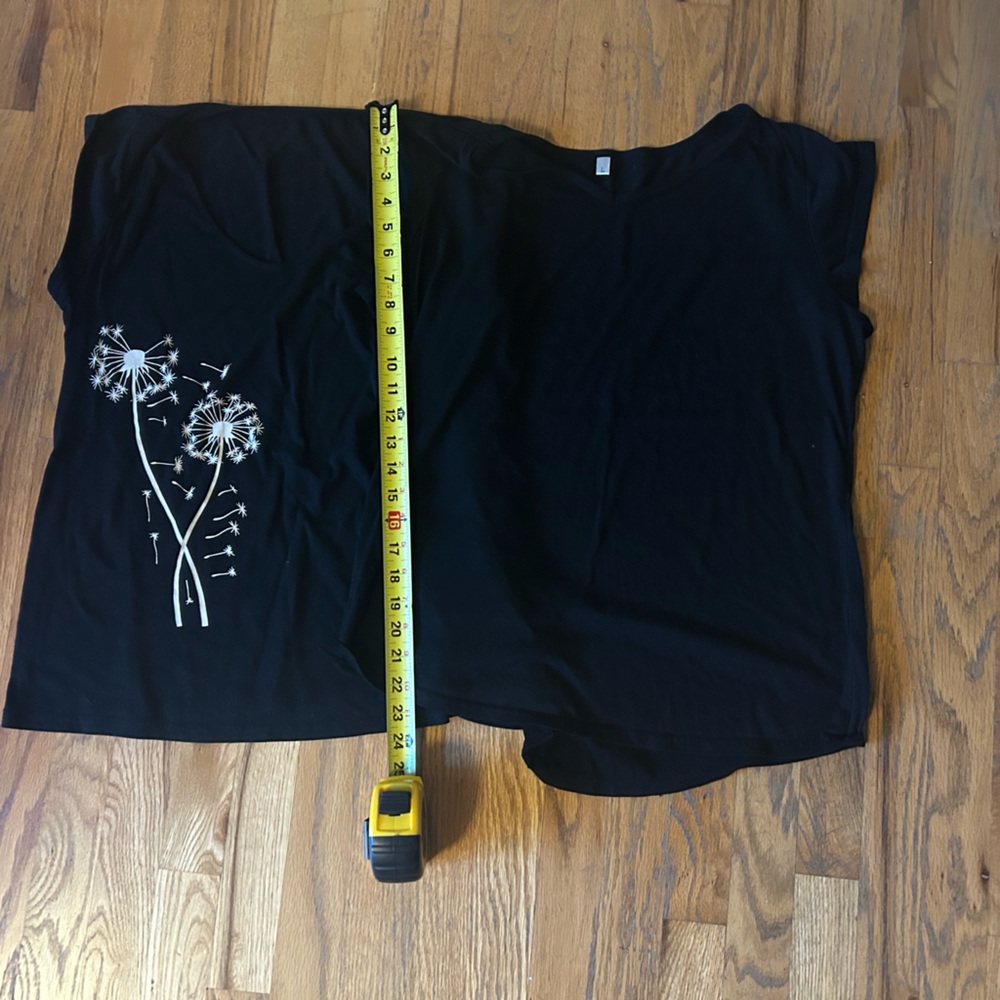 2 Black T-Shirts -  one with Dandelion Design, other just black no design